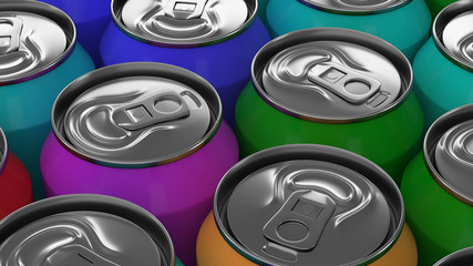 Wall Mural - Big colorful soda cans on white background