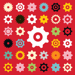 Sticker - Flat Vector Cogs Set on Red Background