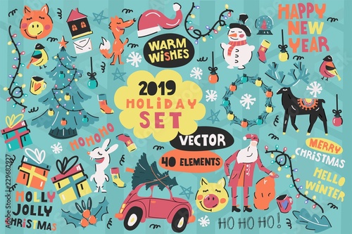Big Vector Set Of Holiday Elements Create Your Own Design Merry