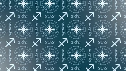 Wall Mural - From top to bottom moving backdrop textured by astrology sign The Archer. Loop background