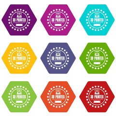 Poster - Prototype 3d printing icons 9 set coloful isolated on white for web