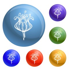 Poster - Rose flower icons set vector 6 color isolated on white background