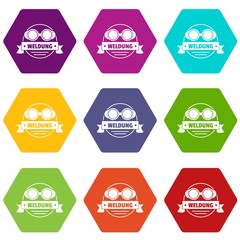 Poster - Weldung icons 9 set coloful isolated on white for web