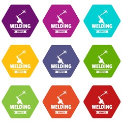 Wall Mural - Welding workshop icons 9 set coloful isolated on white for web