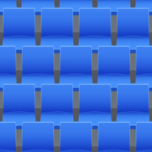 Seamless Pattern Of Blue Plastic Seats On Sport Arena And Stadium. Vector Illustration