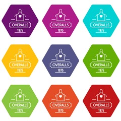 Wall Mural - Overalls icons 9 set coloful isolated on white for web