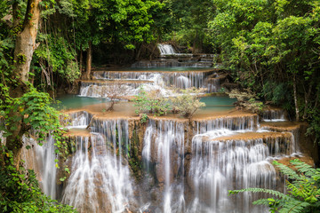 Wall Mural - Waterfall in Thailand, called Huay or Huai mae khamin in Kanchanaburi Provience