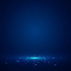 Wall Mural - blue stage background with light rays of spotlight and falling sparkling.