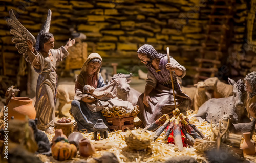Fotografie, Obraz Pesebre de Navidad con José ,María y José.