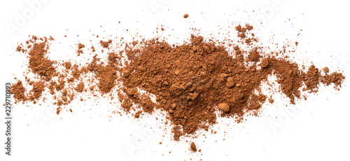 Fotomural Pile cocoa powder isolated on white background. Top view