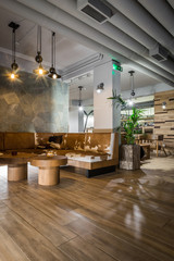 Wall Mural - lobby bar in hotel, ceiling and cowhide sofa