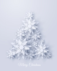 Wall Mural - vector merry christmas and happy new year greeting card design with christmas tree made of realistic