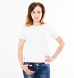 © paulcannoby - pretty sexy woman in white t shirt,shirt design and people concept. Shirts front view isolated on white background. Mock up, copy space