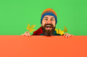 Poster - Autumn and cold weather concept. Guy with beard