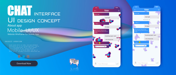 Leinwandbilder -  Mobile Chat App UI and UX Concept Vector Mockup in modern design. Social network concept of Chatting and messaging. SMS messages sending window. Vector Illustration. EPS10