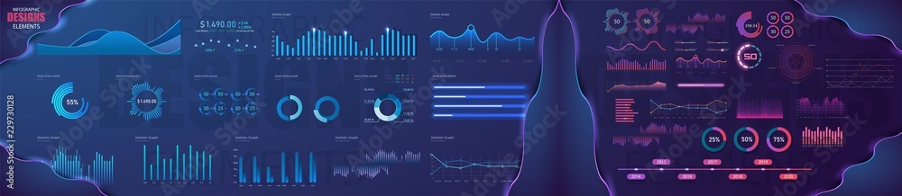 Modern modern infographic vector template with statistics graphs and finance charts. Diagram template and chart graph, graphic information visualization illustration - obrazy, fototapety, plakaty 