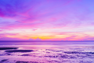 Wall Mural - landscape of paradise tropical beach, beautiful sunrise twilight time, ultra violet pink color sky a
