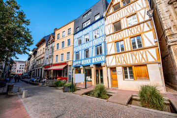 Beautiful colorful half-timbered houses in Rouen city, the capital of Normandy region in France