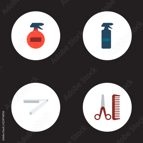 Set Of Shop Icons Flat Style Symbols With Hairstylist Straight