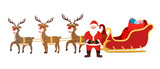 Fototapeta Pokój dzieciecy - Vector cartoon sleigh, reindeers, sled with Santa Claus.