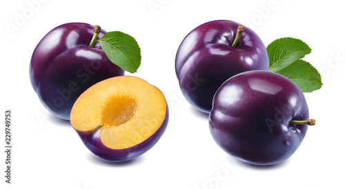 Fotomural Red cherry plum set isolated on white background