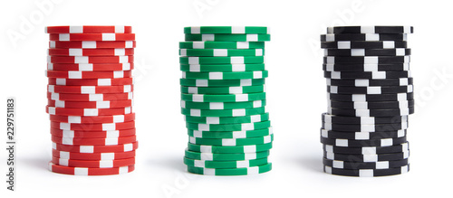 Cuadros en Lienzo A stacks of casino chips isolated on white background