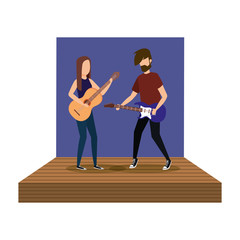 Wall Mural - musical duet on stage avatars characters