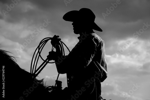 Fotografía silhouette of cowboy on a horse