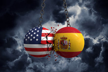 Relationship Conflict Between USA And Spain. Trade Deal Concept. 3D Rendering