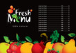 Vector Fresh menu for juice and fresh juice from various fruits and vegetables with price list on black background