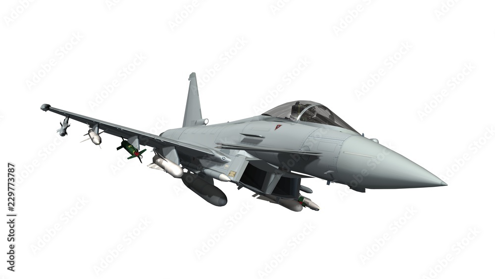 military fighter jet - armed military fighter jet isolated on white background - obrazy, fototapety, plakaty 