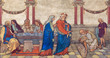 PRAGUE, CZECH REPUBLIC - OCTOBER 17, 2018: The fresco of The wedding at Cana  in church kostel Svateho Cyrila Metodeje probably by Gustav Miksch and Antonin Krisan (19. cent.).
