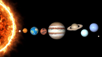 Wall Mural - all planets of solar system and sun. mercury, venus, world, mars, jupiter, saturn, neptune, uranus, 
