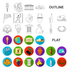 Country Greece flat icons in set collection for design.Greece and landmark vector symbol stock web illustration.