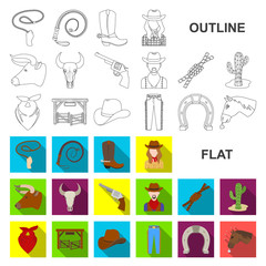 Wall Mural - Rodeo, competition flat icons in set collection for design. Cowboy and equipment vector symbol stock web illustration.