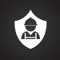 Poster - Worker on shield on black background icon