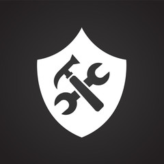 Poster - Wrench with hammer on shield black background icon