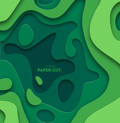 Poster - 3D abstract background with green paper cut shapes. Vector design layout for business presentations, flyers, posters and invitations. Colorful carving art, environment and ecology element