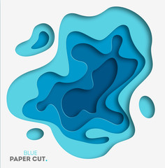 Poster - 3d abstract blue wave background with paper cut shapes. vector design layout for business presentati