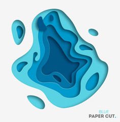 Aufkleber - 3D abstract blue wave background with paper cut shapes. Vector design layout for business presentations, flyers, posters. Eps10.