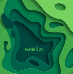 Wall Mural - 3D abstract background with green paper cut shapes. Vector design layout for business presentations, flyers, posters and invitations. Colorful carving art, environment and ecology element