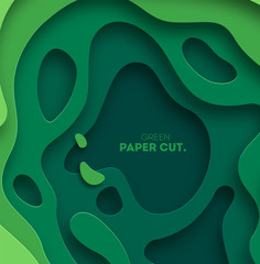 Poster - 3D abstract background with green paper cut shapes. Vector design layout for business presentations, flyers, posters and invitations. Colorful carving art, environment and ecology element