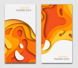 Poster - Banners templates with orange paper cut shapes. Bright autumn modern abstract design. Vector Illustration.