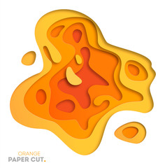 Poster - Yellow background with paper cut shapes. Vector illustration. 3D abstract carving art.