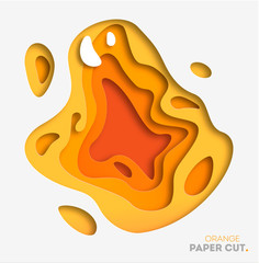 Poster - Yellow background with paper cut shapes. Vector illustration. 3D abstract carving art.