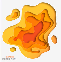 Poster - Yellow background with paper cut shapes. Vector illustration. 3D abstract carving art.