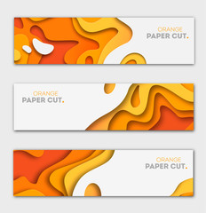 Poster - banners templates with orange paper cut shapes. bright autumn modern abstract design. vector illustr