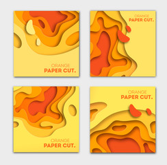 Poster - Banners templates with orange paper cut shapes. Bright autumn modern abstract design. Vector Illustration.