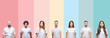 © Krakenimages.com - Collage of different ethnics young people wearing white t-shirt over colorful isolated background Relaxed with serious expression on face. Simple and natural looking at the camera.