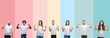 © Krakenimages.com - Collage of different ethnics young people wearing white t-shirt over colorful isolated background looking confident with smile on face, pointing oneself with fingers proud and happy.